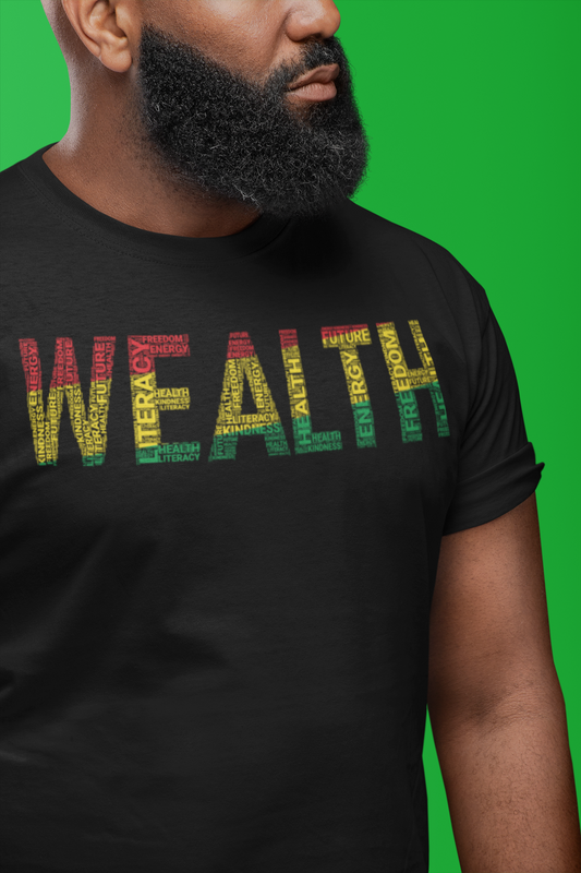 "WEALTH" Pan African Colored Word Cluster Short-Sleeve Unisex T-Shirt