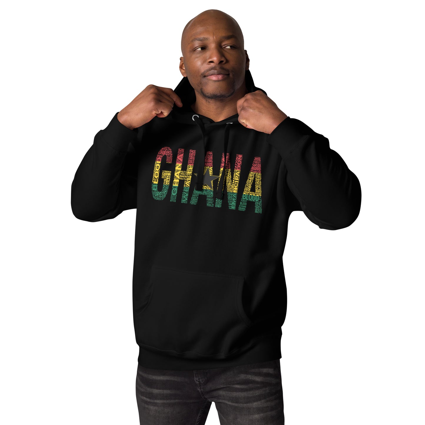 GHANA National Flag Inspired Word Cluster Unisex Hoodie
