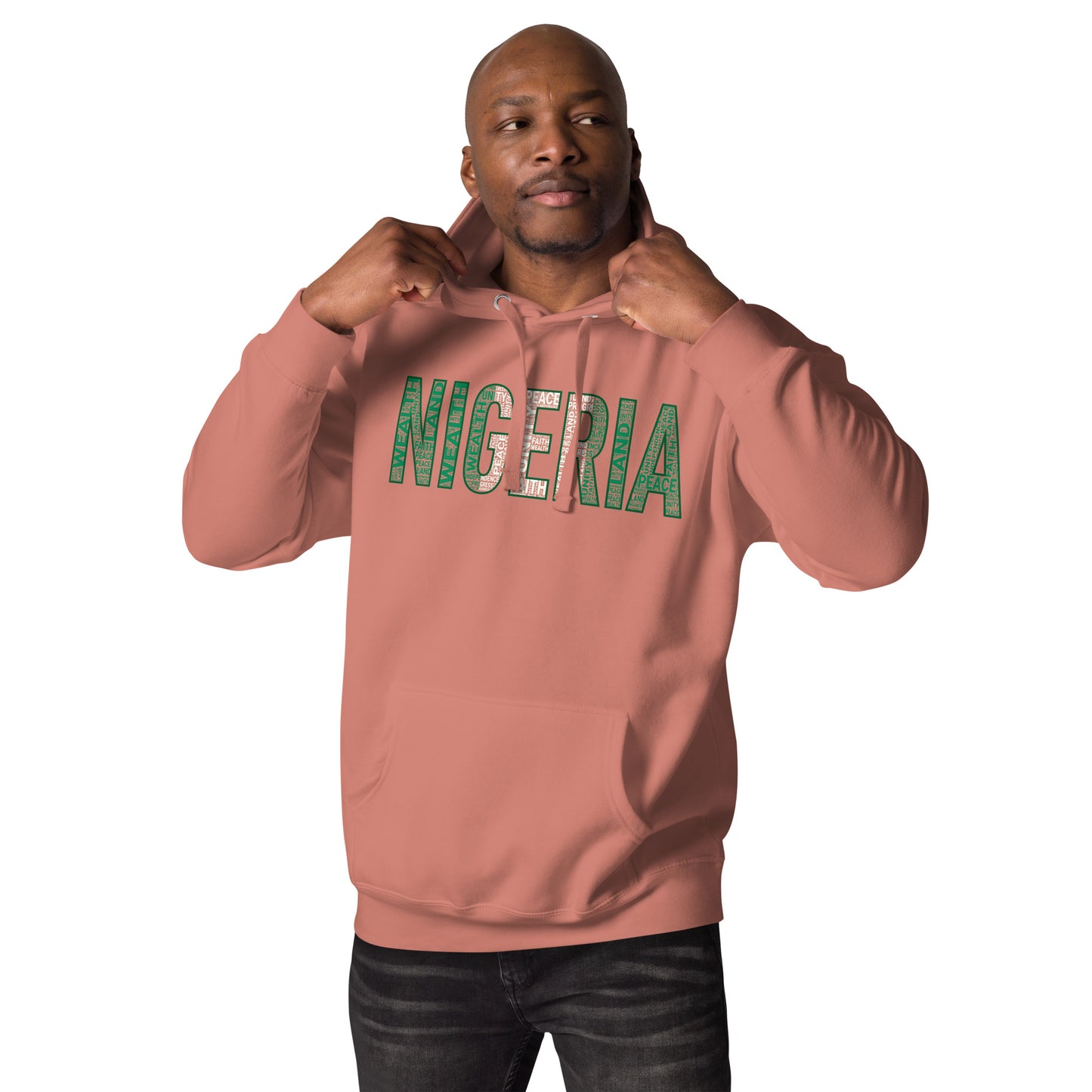 NIGERIA NATIONAL FLAG INSPIRED Word Cluster Unisex Hoodie (Horizonal)