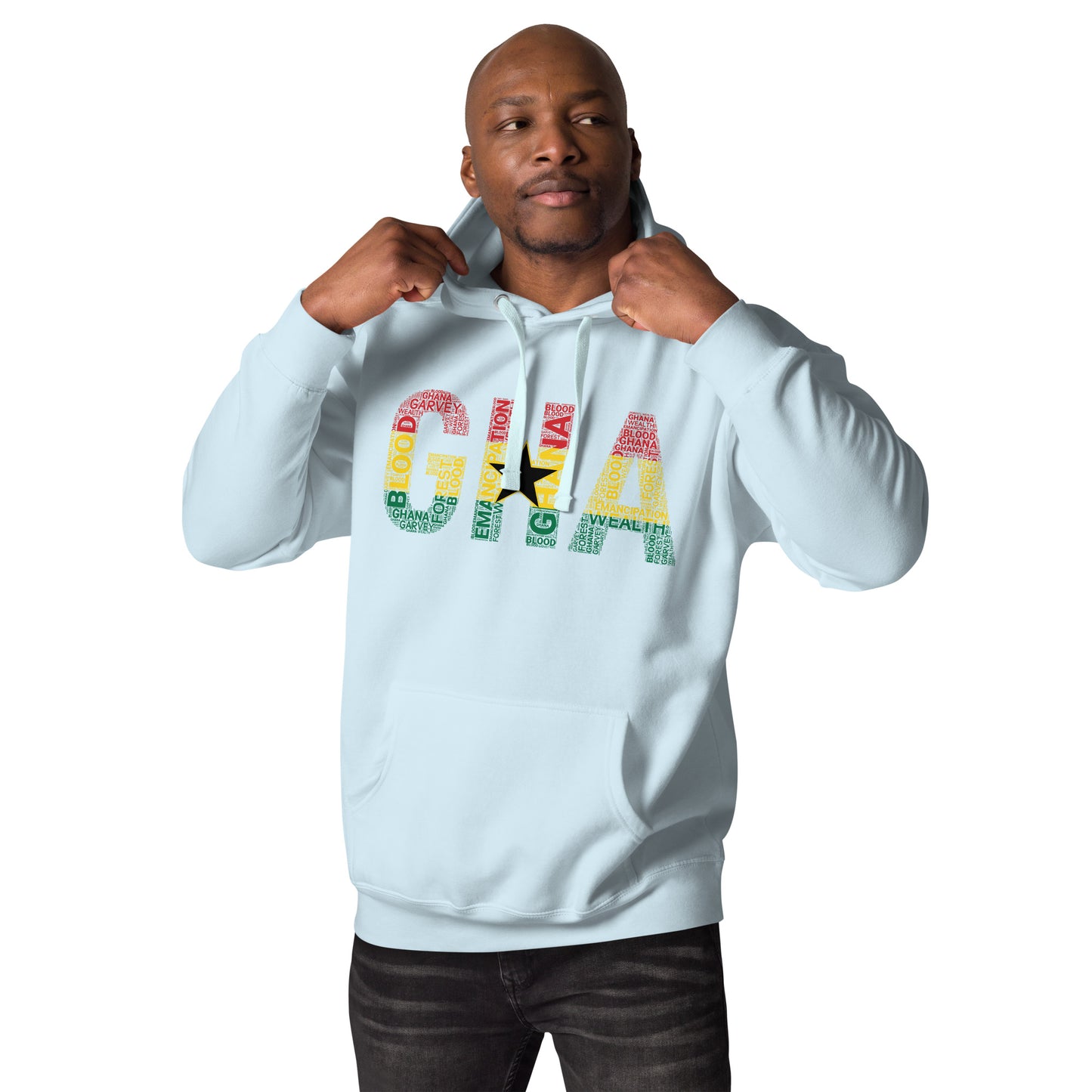 GHANA Abbreviated National Flag Inspired Word Cluster Unisex Hoodie