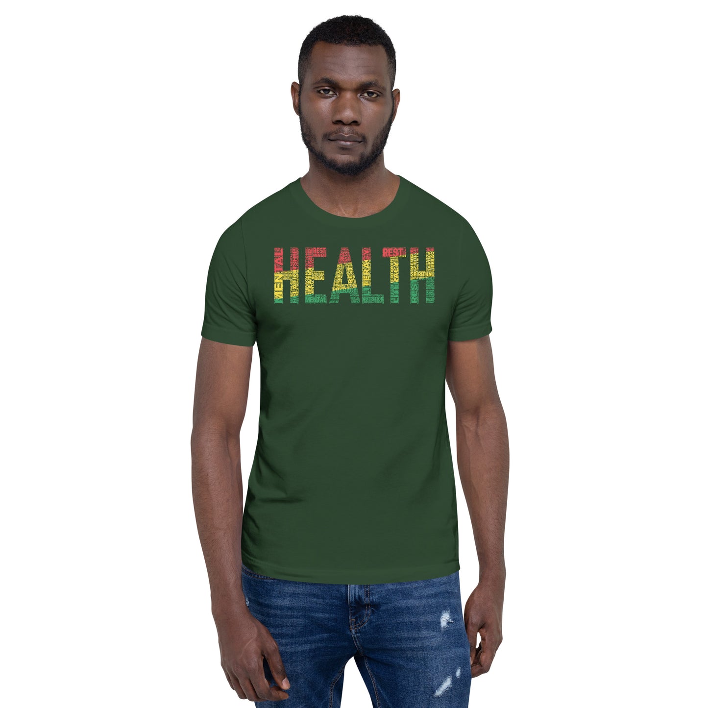 "HEALTH" Pan-African Colored Word Cluster Short-Sleeve Unisex T-Shirt