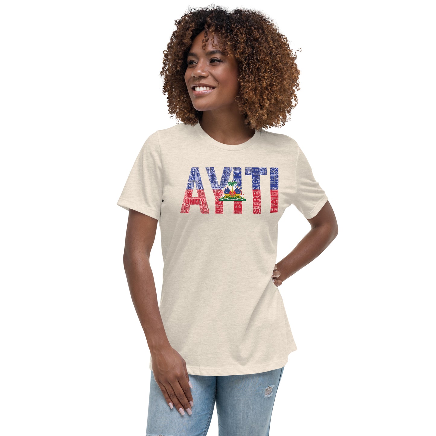 HAITI AYITI National Flag Inspired Word Cluster Women's Relaxed T-Shirt