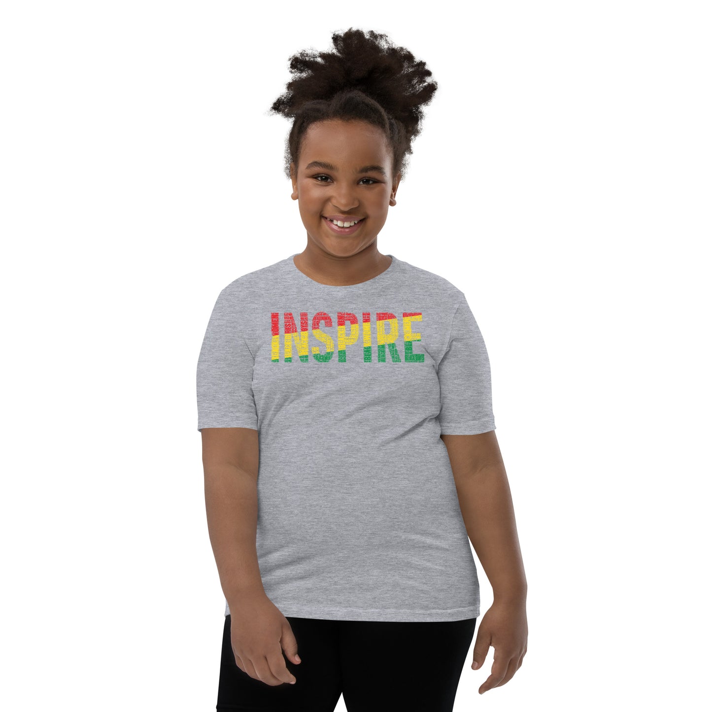"INSPIRE" Pan-African Color Word Cluster Youth Short Sleeve T-Shirt
