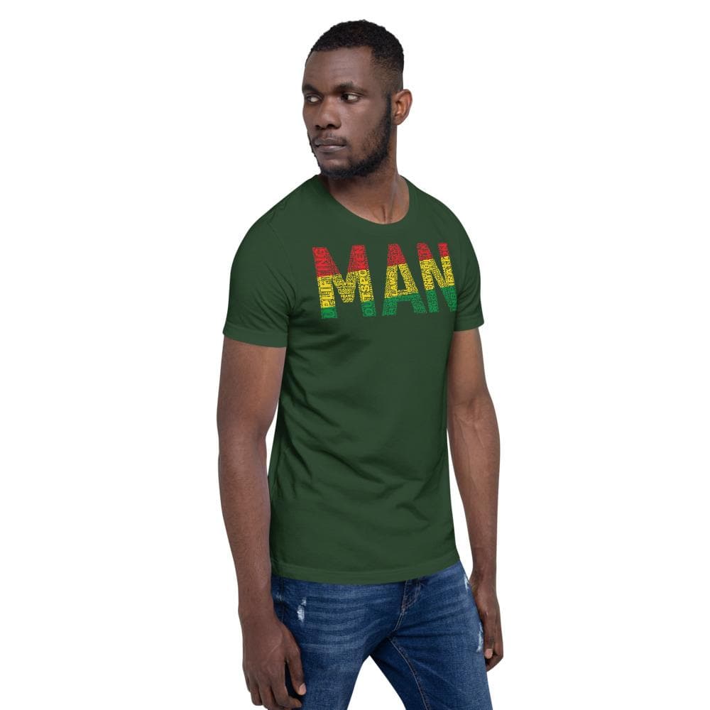 MAN Pan-African Colored Word Cluster Short-Sleeve Unisex T-Shirt - pyerses-bookstore-and-clothing.myshopify.com