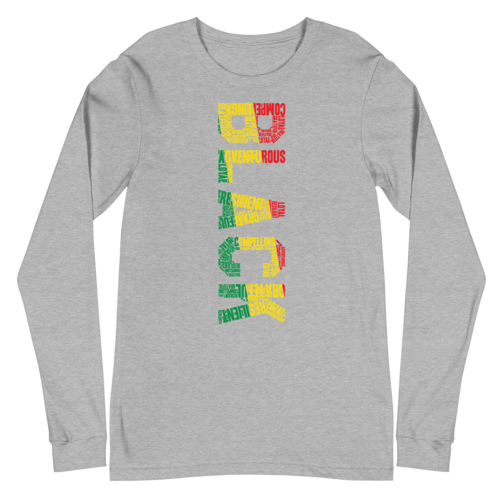 BLACK (VERTICAL) Pan African Inspired Unisex Long Sleeve Tee