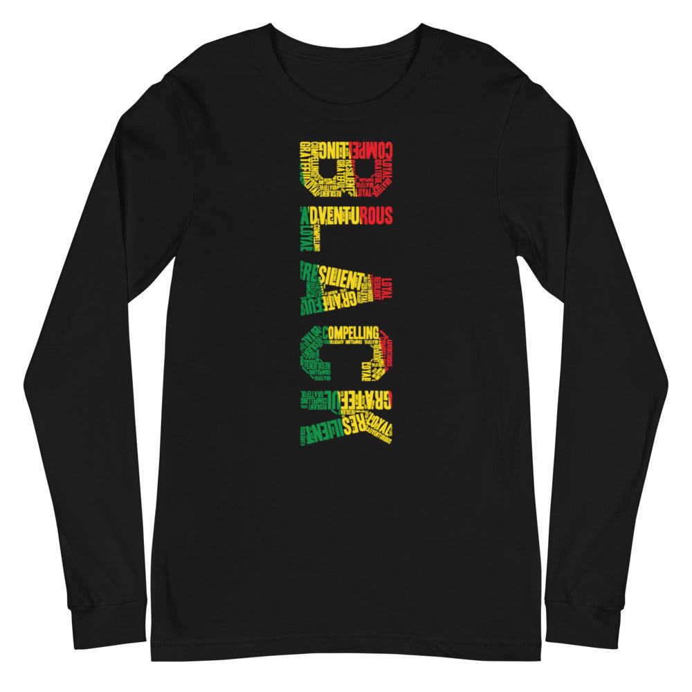 BLACK (VERTICAL) Pan African Inspired Unisex Long Sleeve Tee