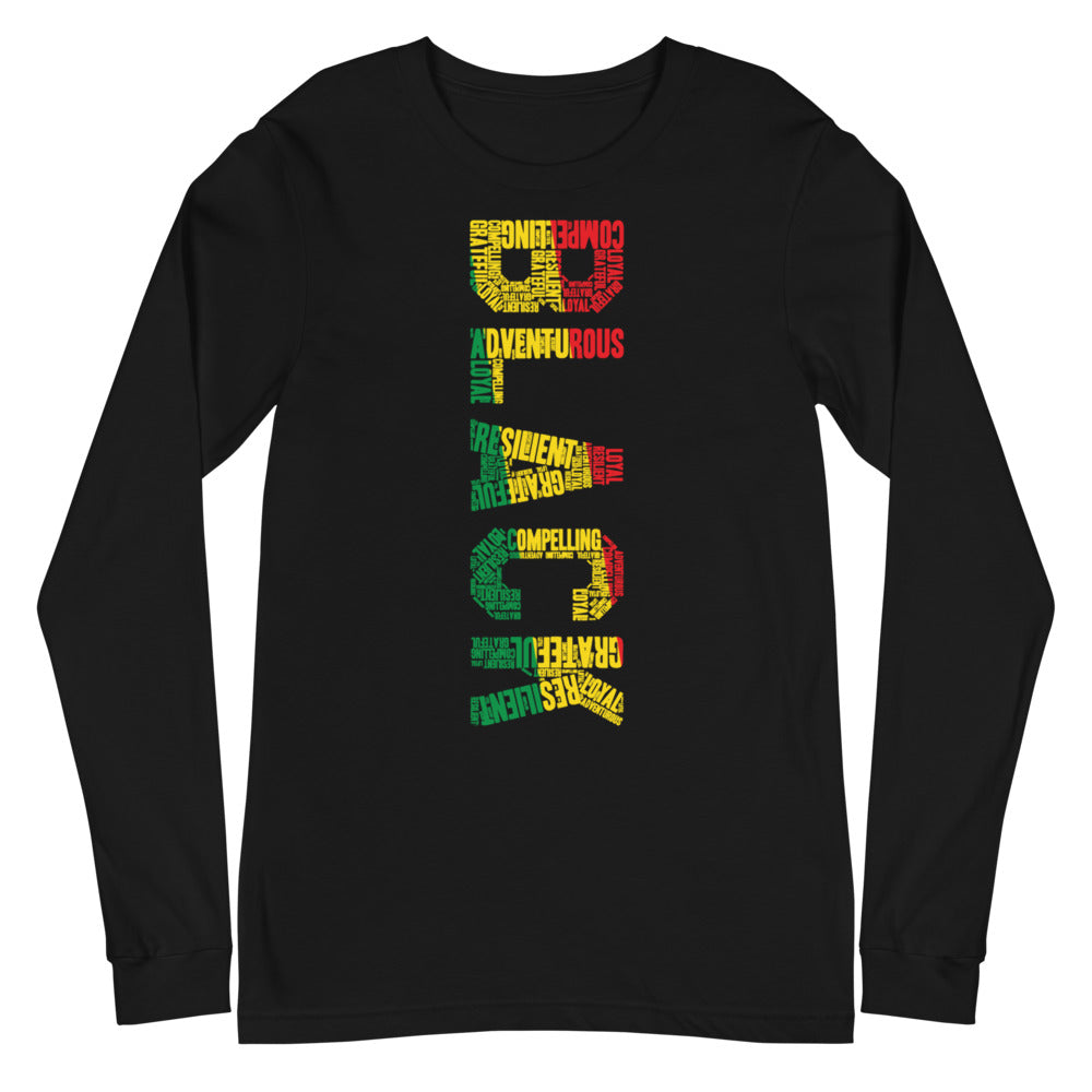 BLACK (VERTICAL) Pan African Inspired Unisex Long Sleeve Tee