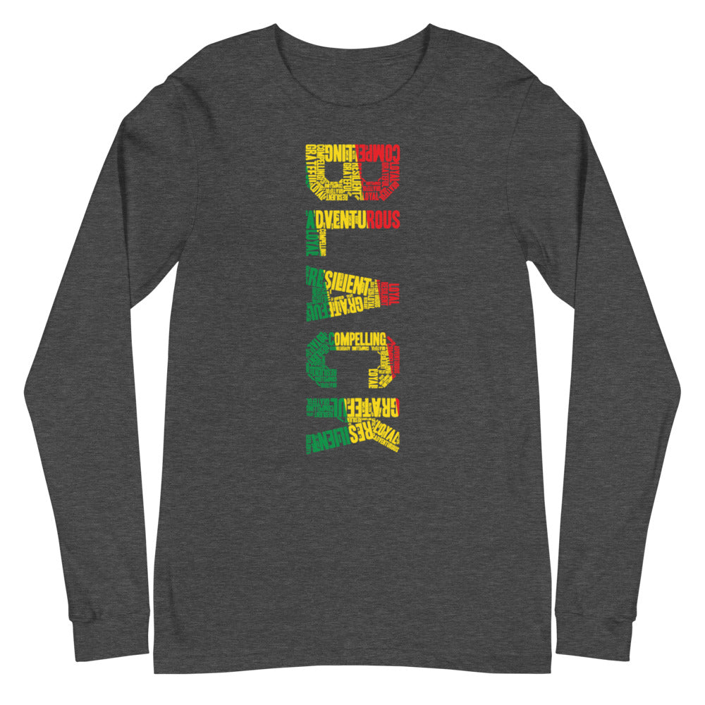 BLACK (VERTICAL) Pan African Inspired Unisex Long Sleeve Tee