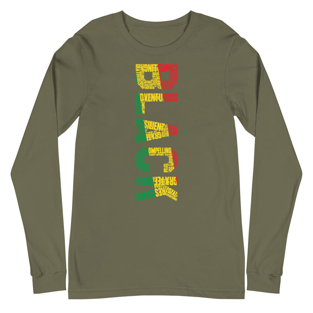 BLACK (VERTICAL) Pan African Inspired Unisex Long Sleeve Tee