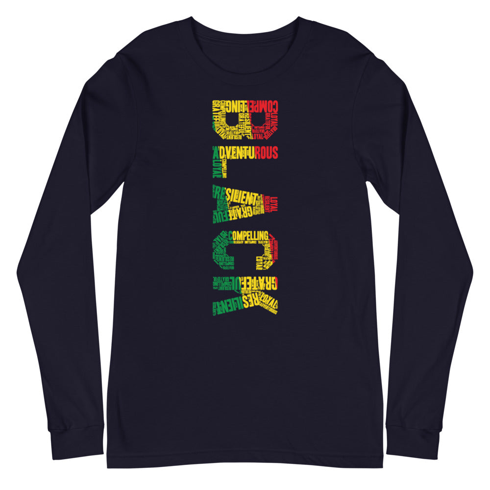BLACK (VERTICAL) Pan African Inspired Unisex Long Sleeve Tee