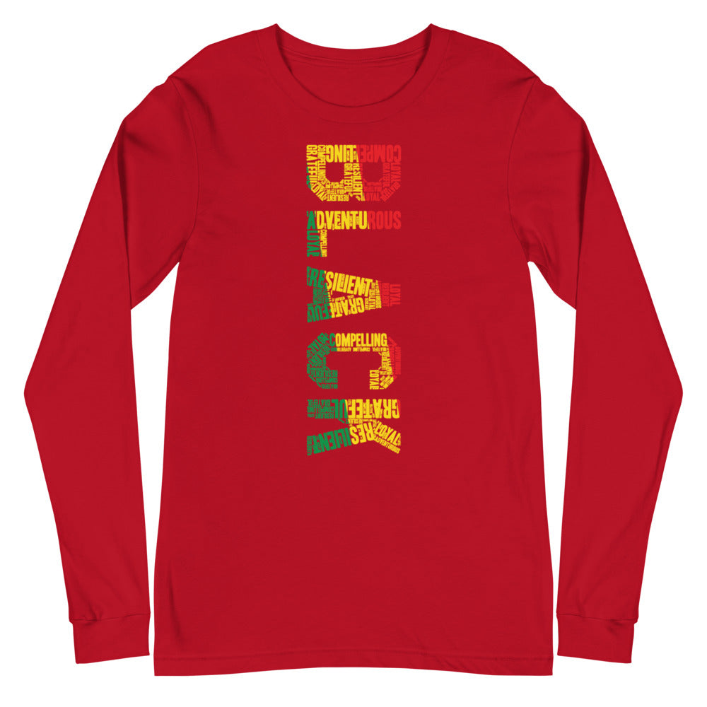 BLACK (VERTICAL) Pan African Inspired Unisex Long Sleeve Tee