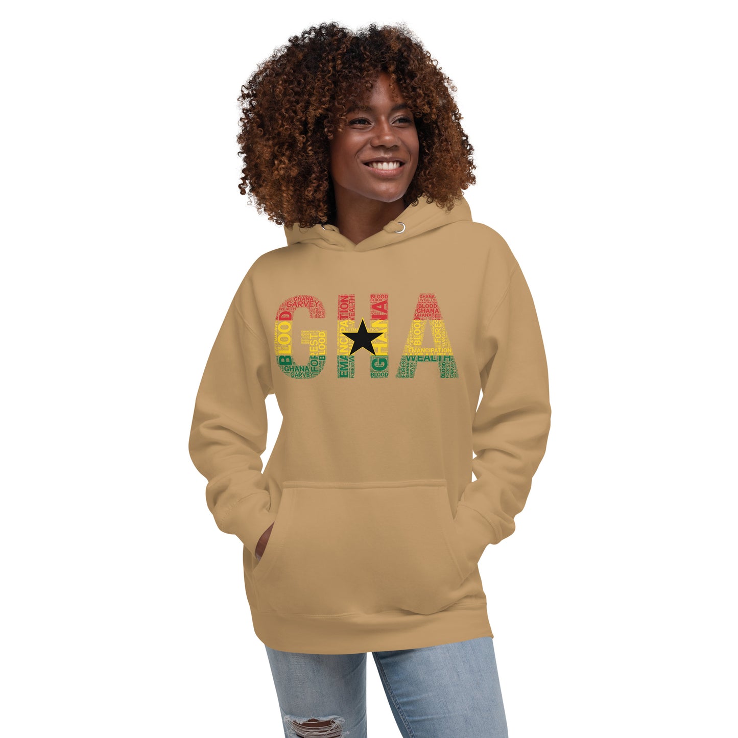 GHANA Abbreviated National Flag Inspired Word Cluster Unisex Hoodie