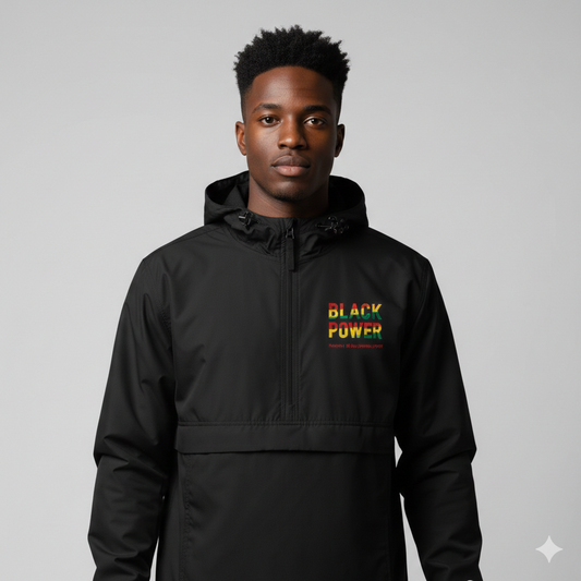 BLACK POWER Embroidered Wind and Rain Packable Jacket
