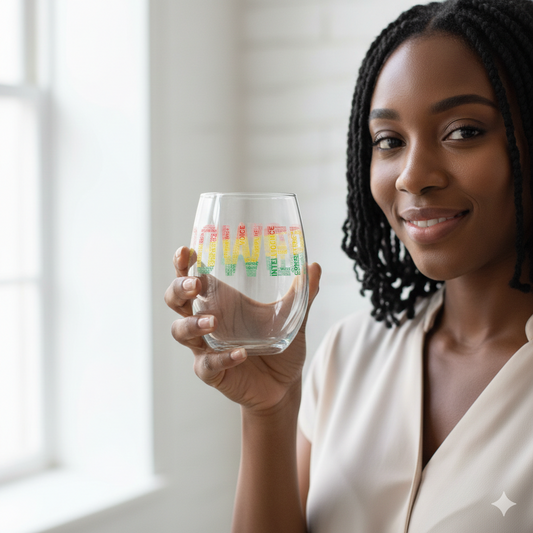 POWER Word Cluster Stemless Wine Glass