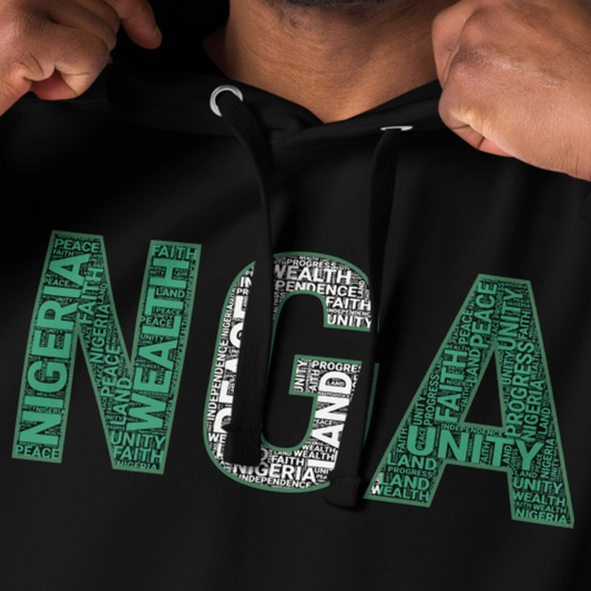 NIGERIA NGA National Flag Inspired Word Cluster Unisex Hoodie