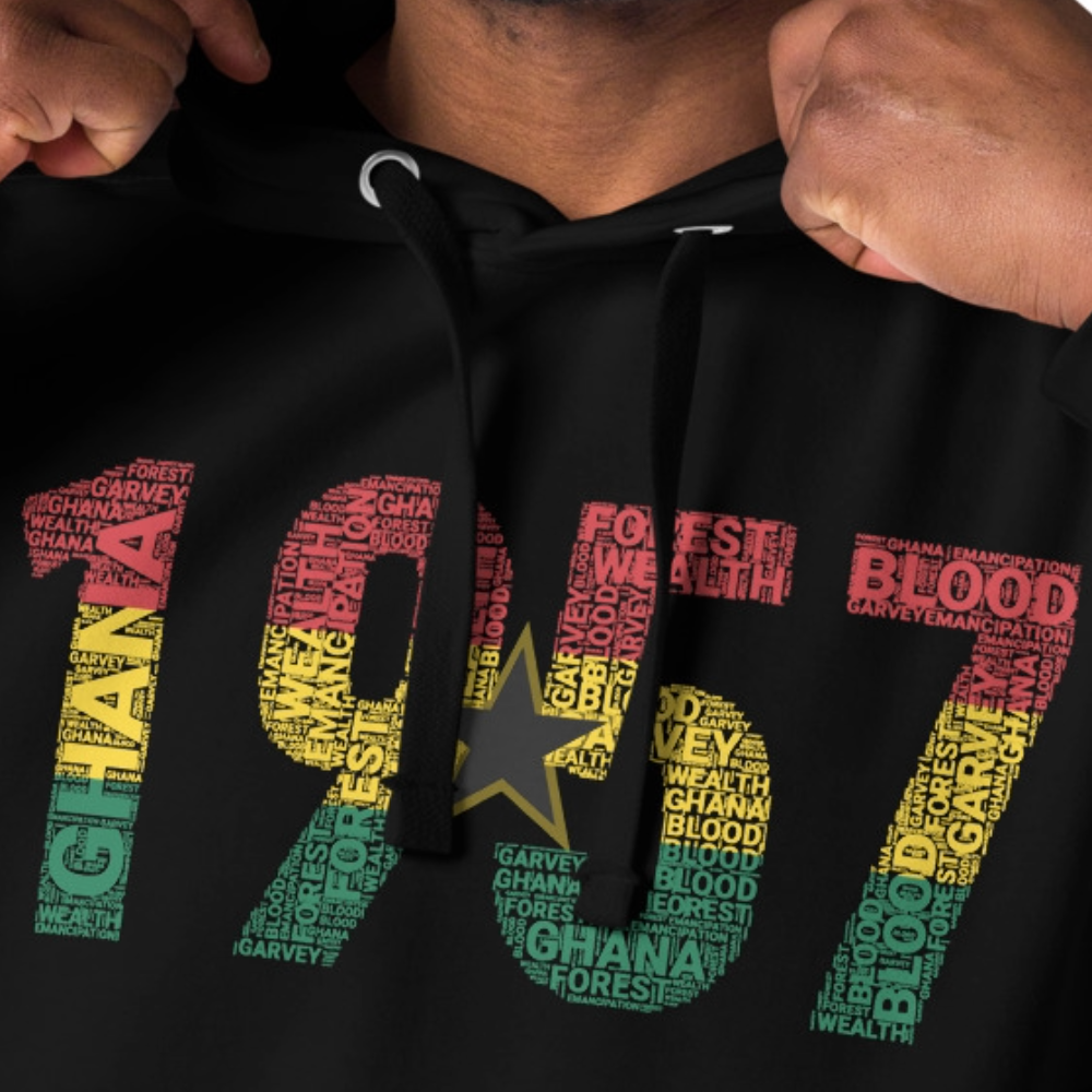 Ghana 1957 Independence National Flag Inspired Word Cluster Unisex Hoodie