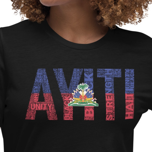 HAITI AYITI National Flag Inspired Word Cluster Women's Relaxed T-Shirt