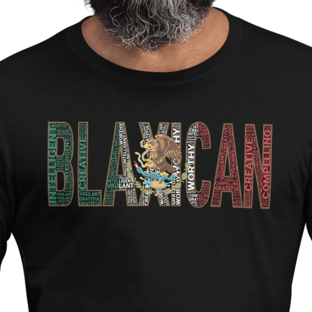 BLAXICAN BI-RACIAL Word Cluster with Mexican Flag Short-Sleeve Unisex T-Shirt