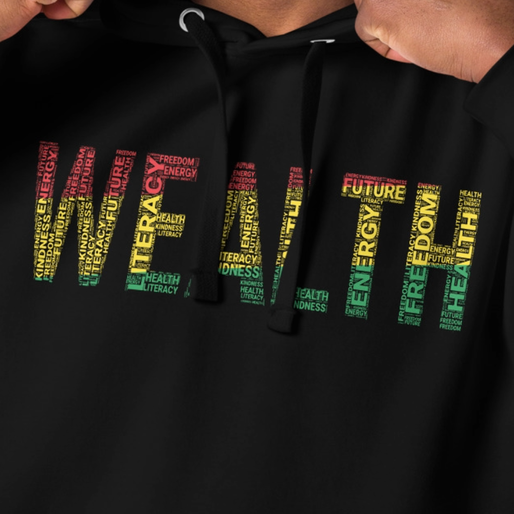 WEALTH Pan-African Colored Word Cluster Unisex Hoodie