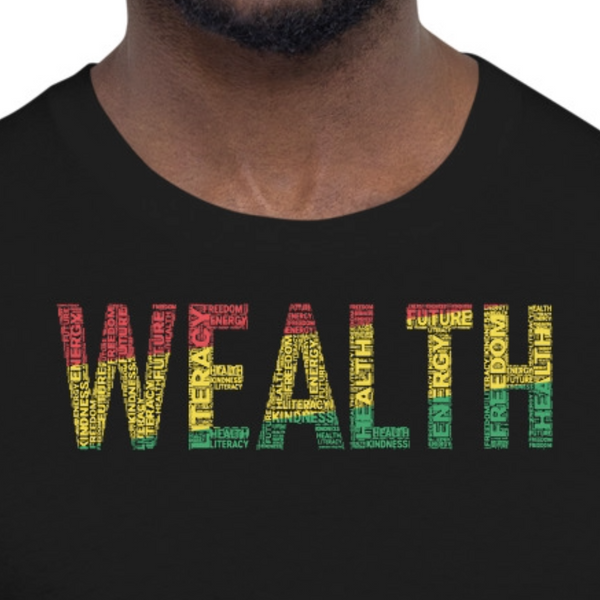 WEALTH Pan African Colored Word Cluster Short-Sleeve Unisex T-Shirt