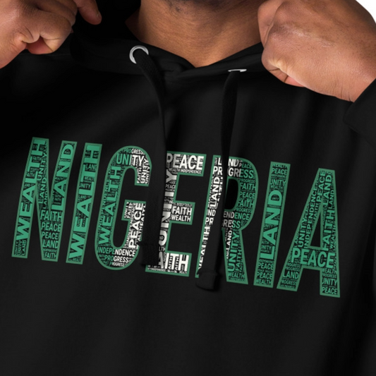 NIGERIA NATIONAL FLAG INSPIRED Word Cluster Unisex Hoodie (Horizonal)