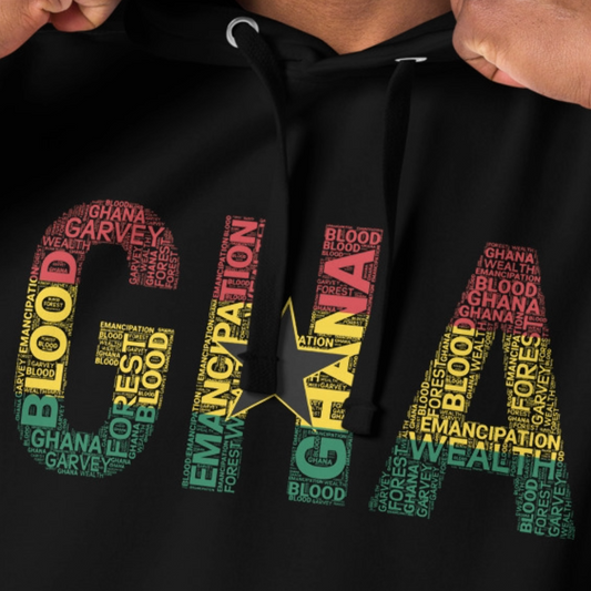 GHANA Abbreviated National Flag Inspired Word Cluster Unisex Hoodie