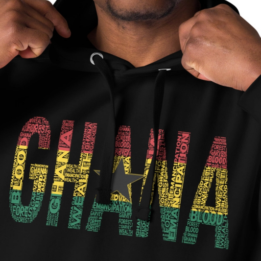 GHANA National Flag Inspired Word Cluster Unisex Hoodie