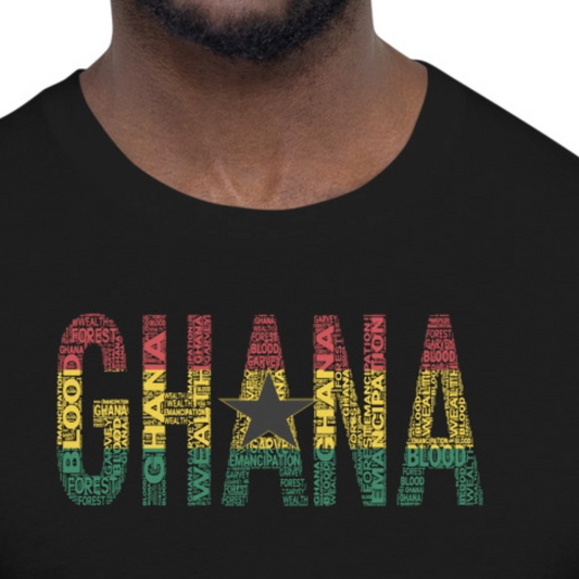GHANA National Flag Inspired Word Cluster Short-Sleeve Unisex T-Shirt