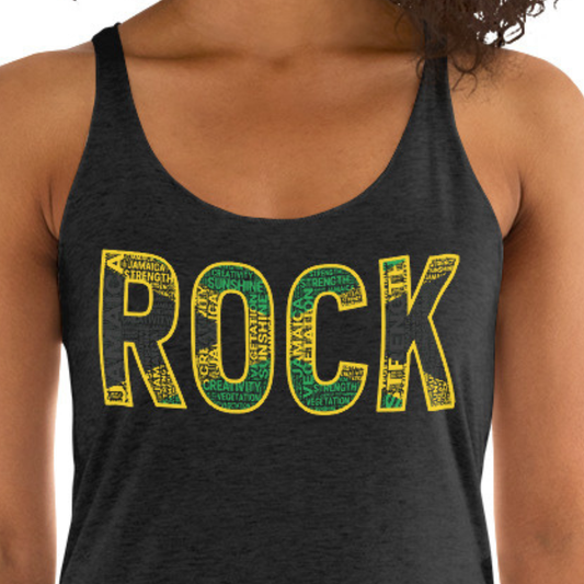 ROCK Jamaican Flag Inspired Word Cluster Women's Racerback Tank