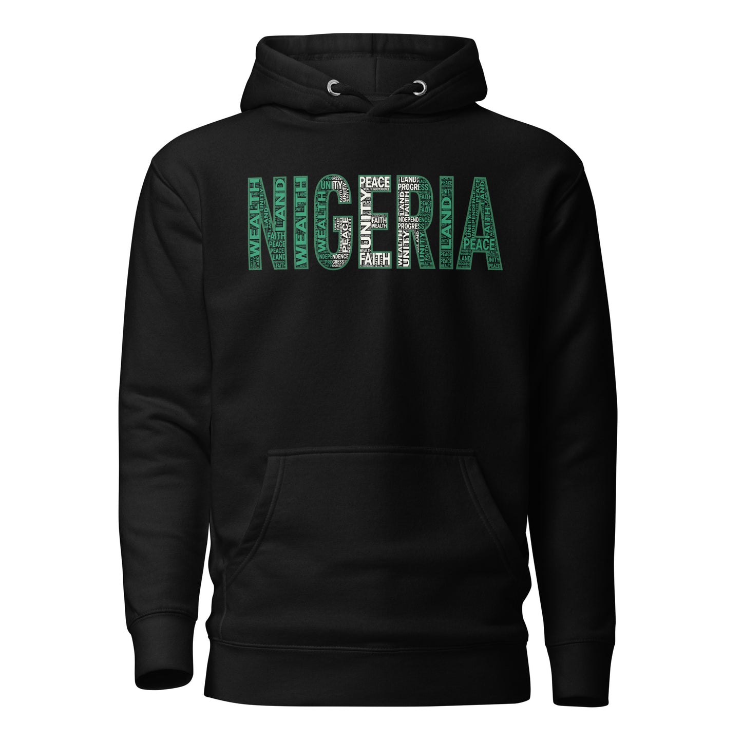 NIGERIA NATIONAL FLAG INSPIRED Word Cluster Unisex Hoodie (Horizonal)