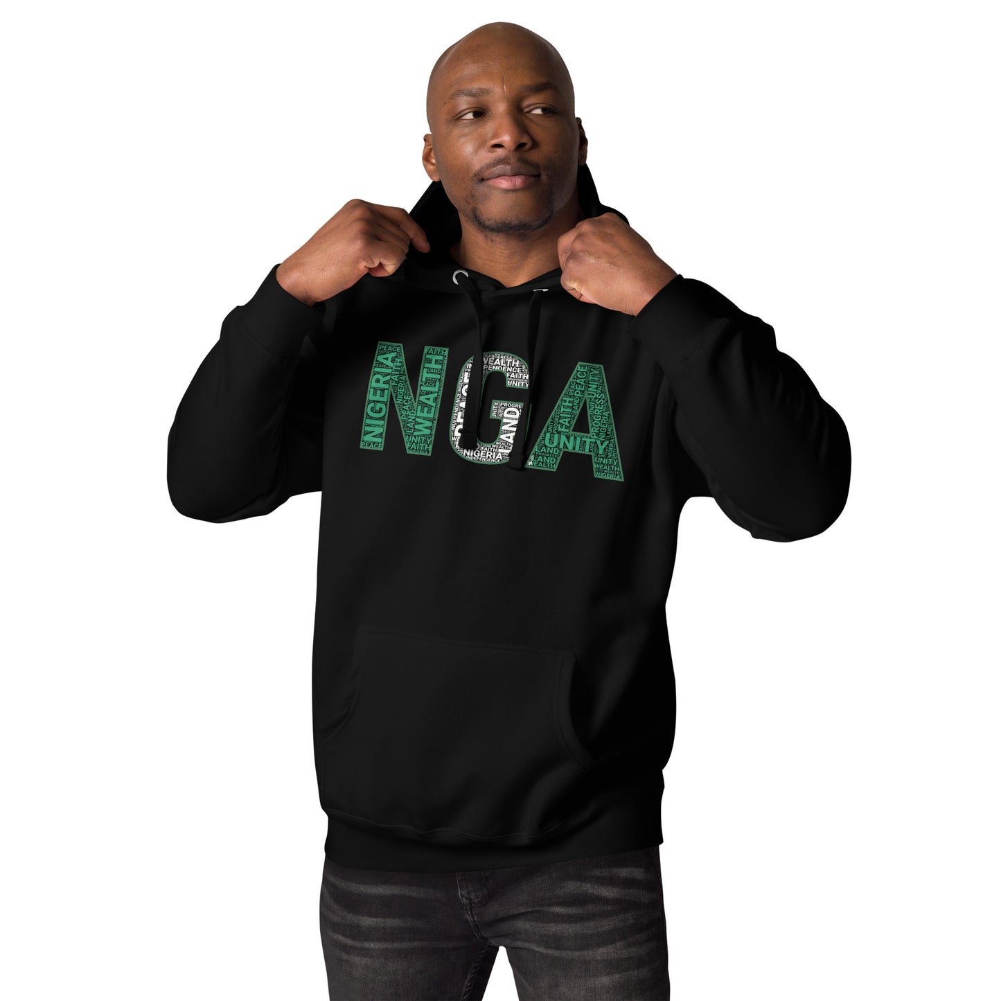 NIGERIA NGA National Flag Inspired Word Cluster Unisex Hoodie