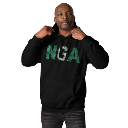 NIGERIA NGA National Flag Inspired Word Cluster Unisex Hoodie