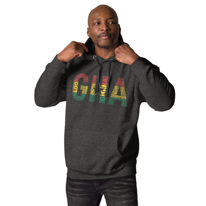 GHANA Abbreviated National Flag Inspired Word Cluster Unisex Hoodie