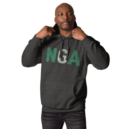 NIGERIA NGA National Flag Inspired Word Cluster Unisex Hoodie