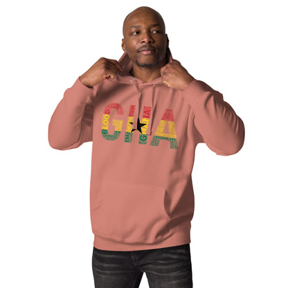 GHANA Abbreviated National Flag Inspired Word Cluster Unisex Hoodie