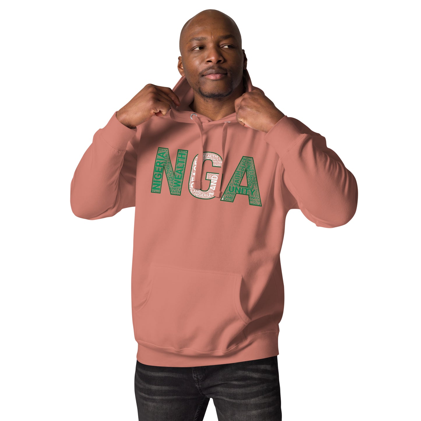 NIGERIA NGA National Flag Inspired Word Cluster Unisex Hoodie