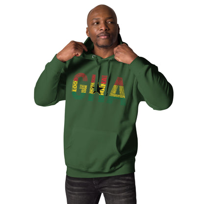 GHANA Abbreviated National Flag Inspired Word Cluster Unisex Hoodie