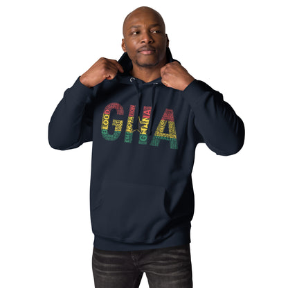 GHANA Abbreviated National Flag Inspired Word Cluster Unisex Hoodie