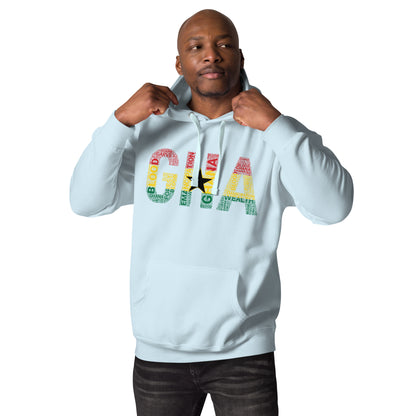 GHANA Abbreviated National Flag Inspired Word Cluster Unisex Hoodie