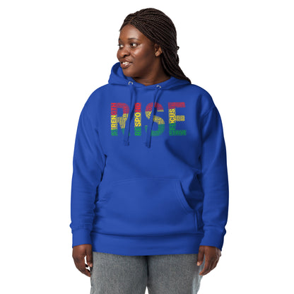 RISE Pan-African colored Word Cluster Unisex Hoodie