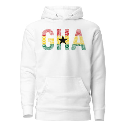 GHANA Abbreviated National Flag Inspired Word Cluster Unisex Hoodie