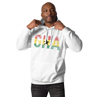 GHANA Abbreviated National Flag Inspired Word Cluster Unisex Hoodie