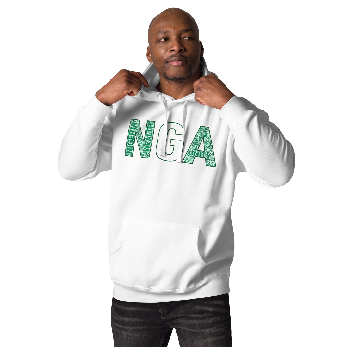 NIGERIA NGA National Flag Inspired Word Cluster Unisex Hoodie