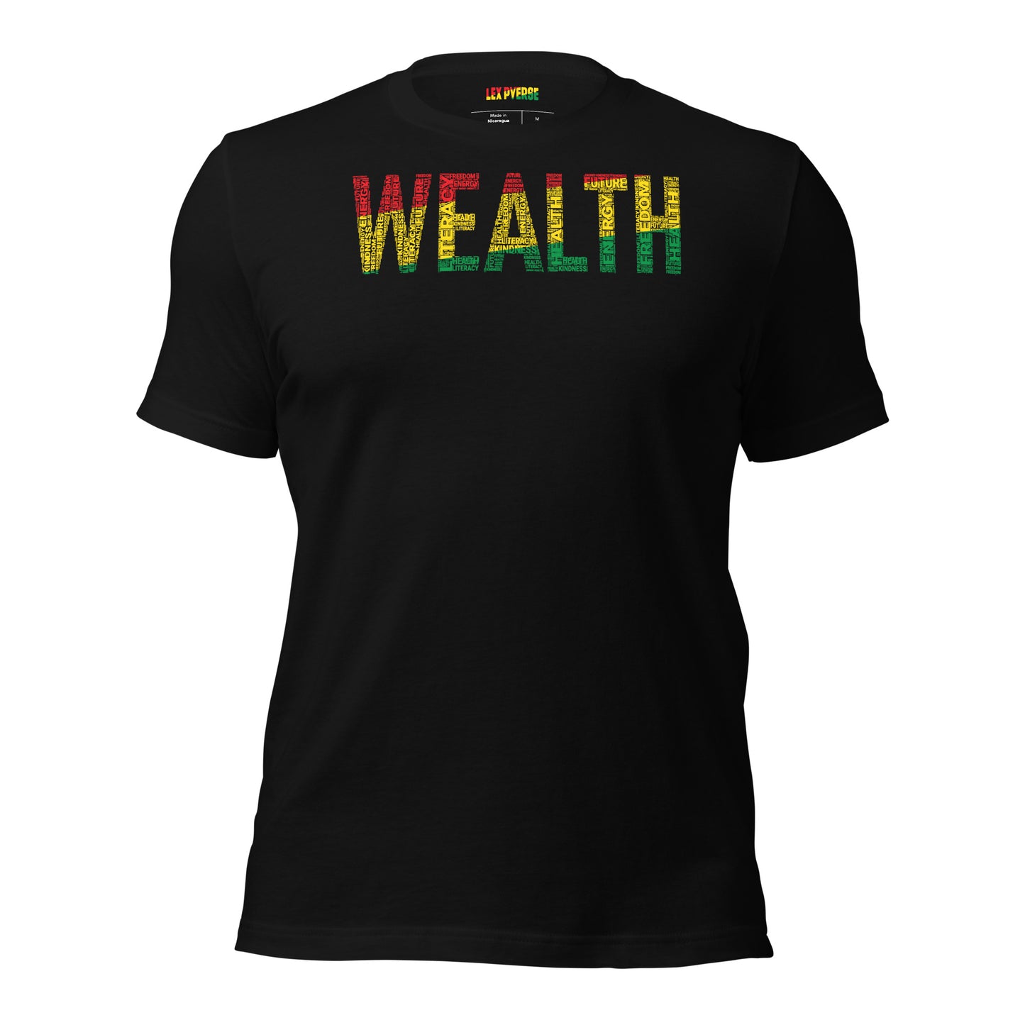 "WEALTH" Pan African Colored Word Cluster Short-Sleeve Unisex T-Shirt