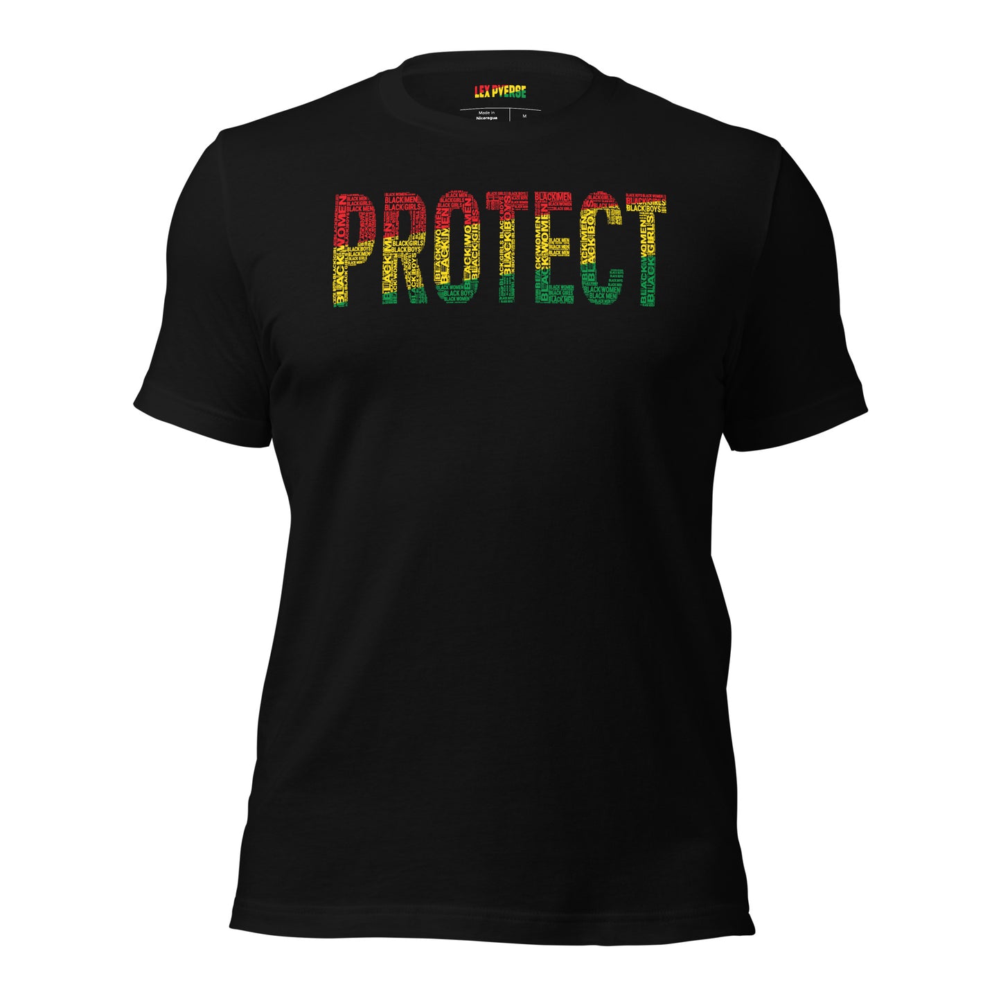 "PROTECT" Black Men, Black Women, Black Girls, and Black Boys  Pan-African Colored Word Cluster Short-Sleeve Unisex T-Shirt