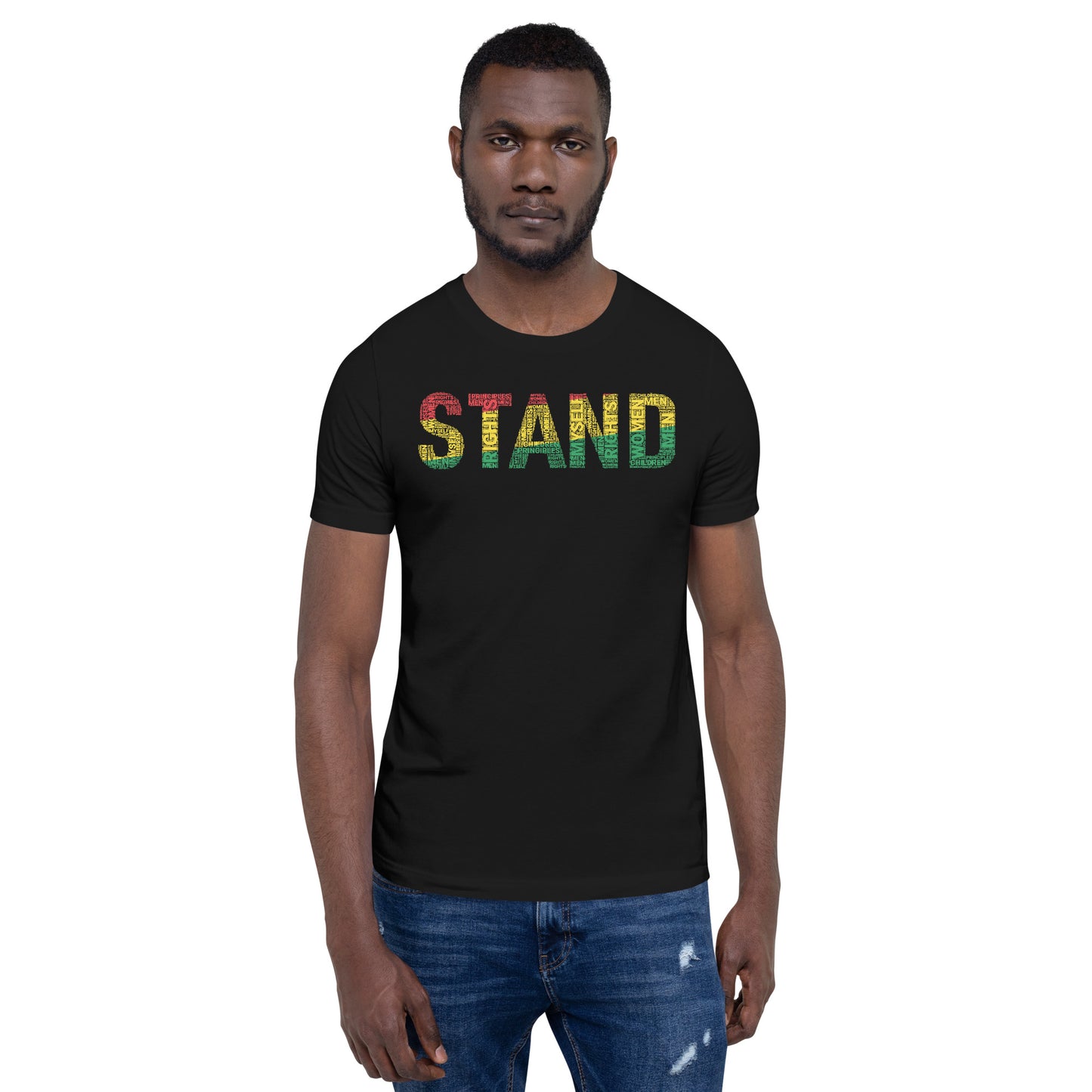 "STAND"  Pan-African Colored Word Cluster Short-Sleeve Unisex T-Shirt