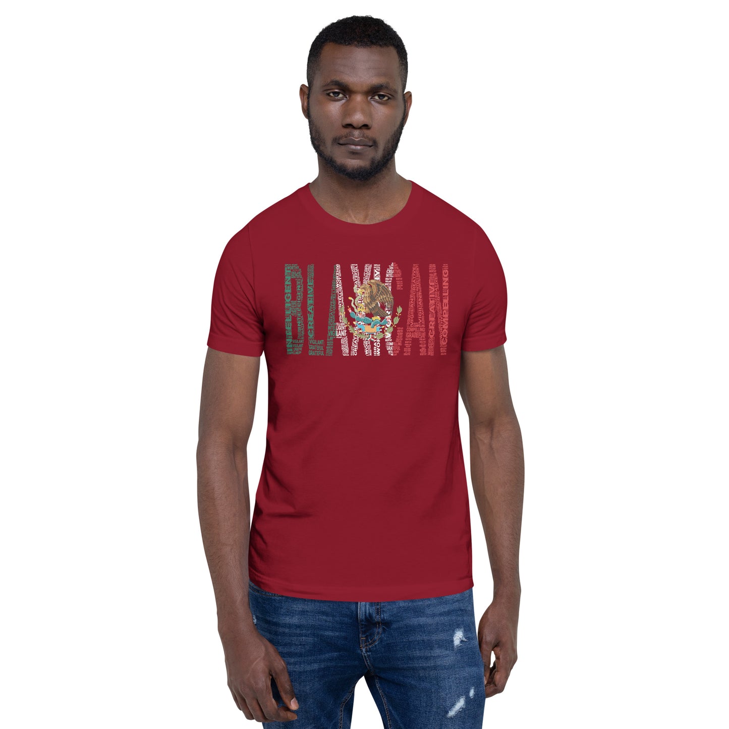 BLAXICAN BI-RACIAL Word Cluster with Mexican Flag Short-Sleeve Unisex T-Shirt