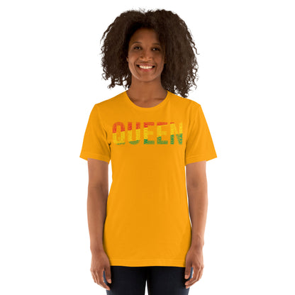 QUEEN Pan-African Colored Word Cluster Short-Sleeve Unisex T-Shirt | Worthy, Grateful, Classy, Nurturing, Vigilant, Empathetic