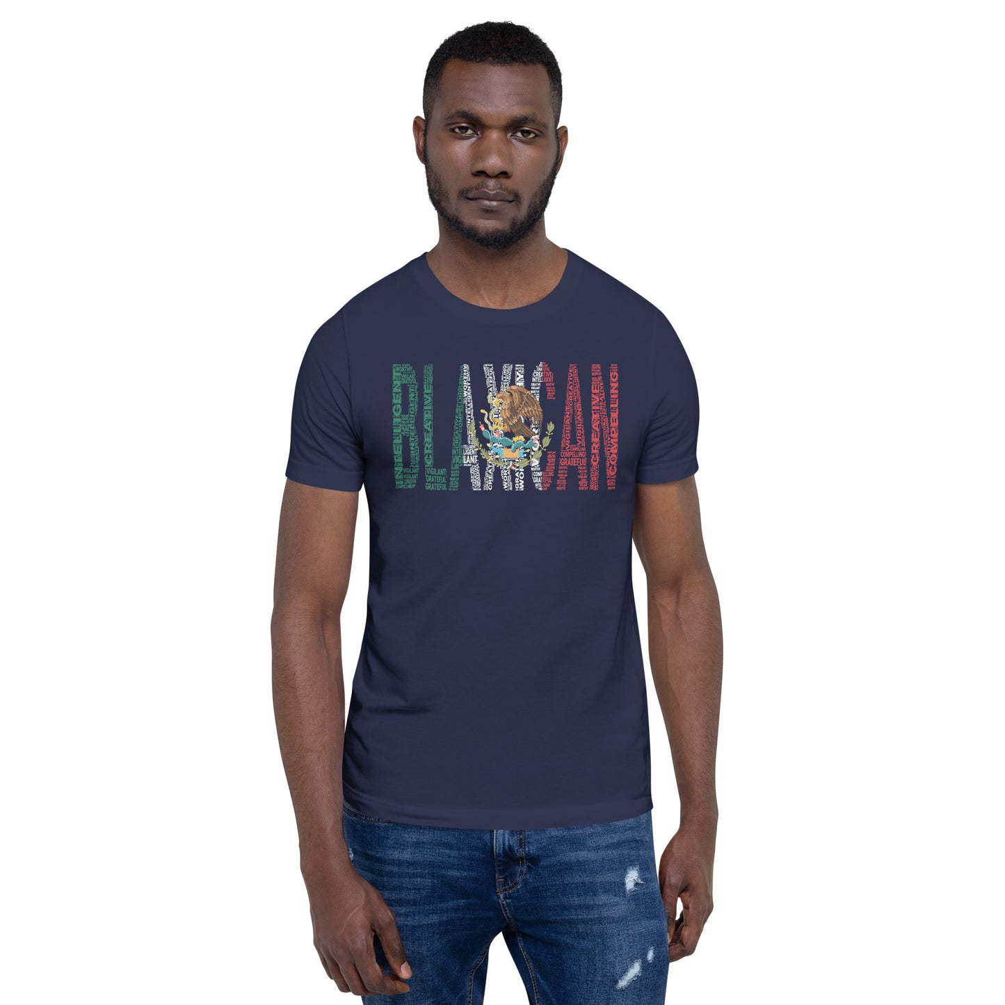 BLAXICAN BI-RACIAL Word Cluster with Mexican Flag Short-Sleeve Unisex T-Shirt