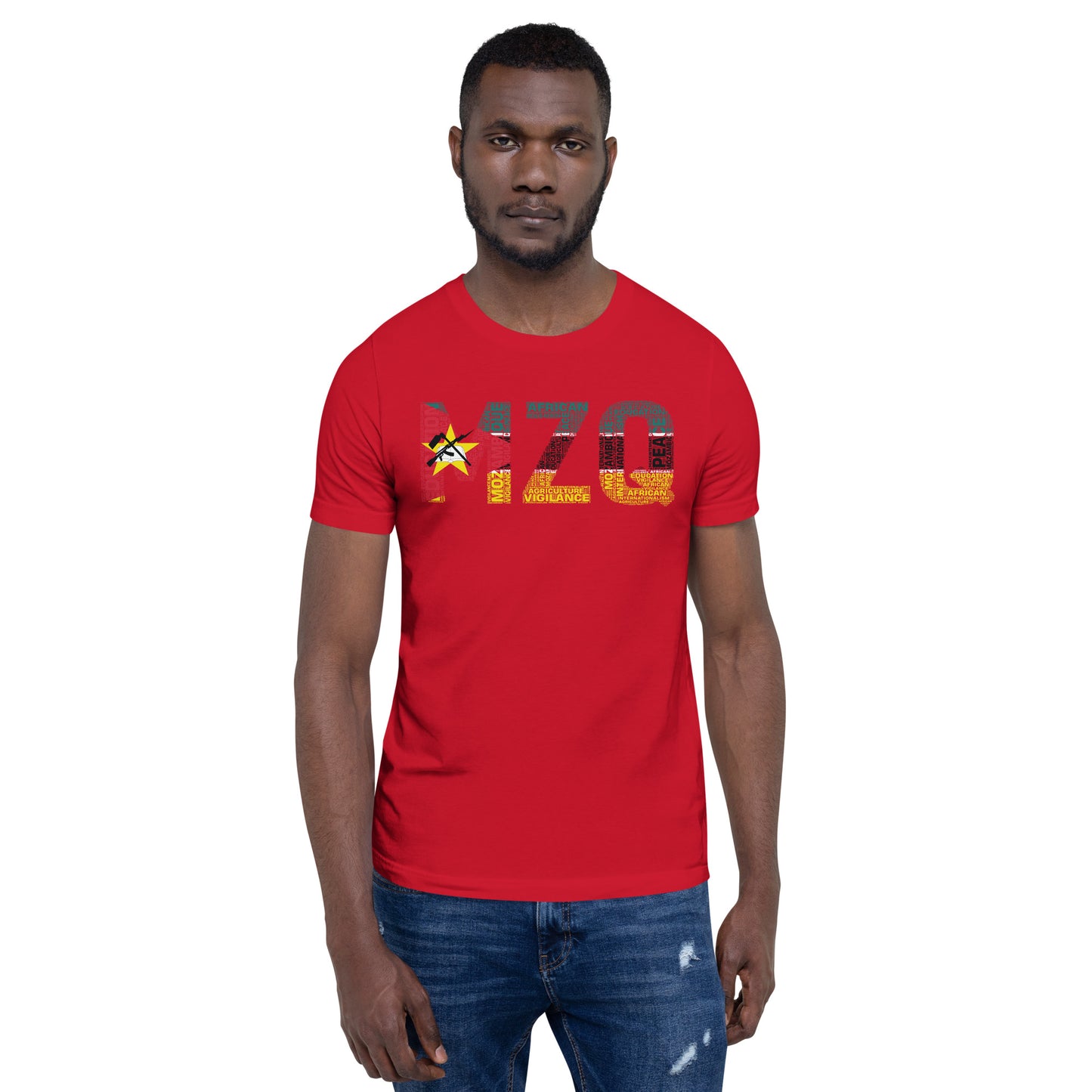 Mozambique National Flag Inspired Word Cluster T-Shirt